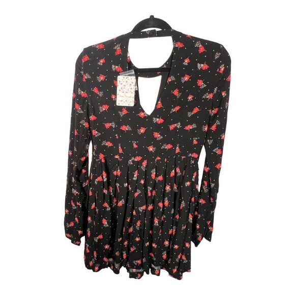 Free People Women’s Floral Tegan Printed Cutout Mini Dress Black Size 0 … - Picture 4 of 11